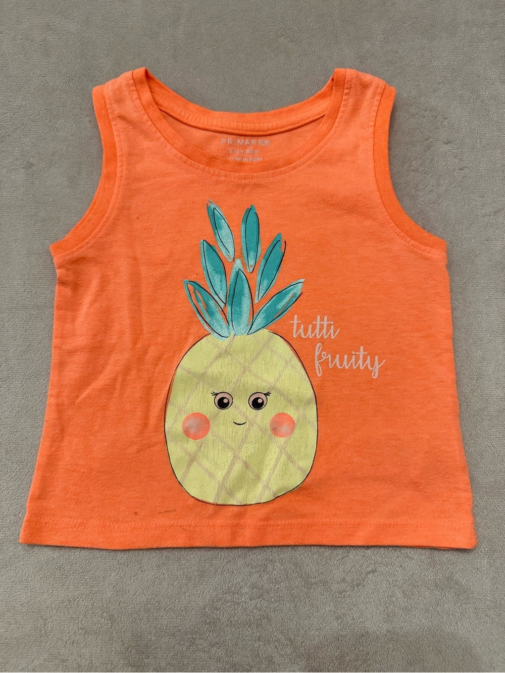 Primark Pineapple Tank Top 9-12 Months Orange Tutti Fruity Summer Shirt Baby